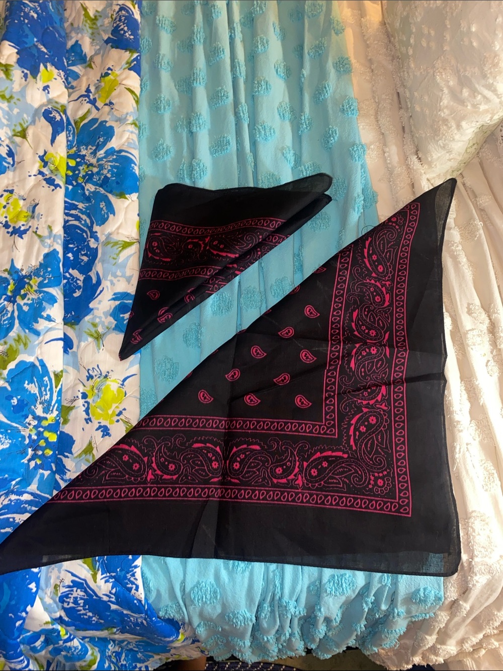 Pair of Black Bandana Scarfs with Pink Paisley Print NEW